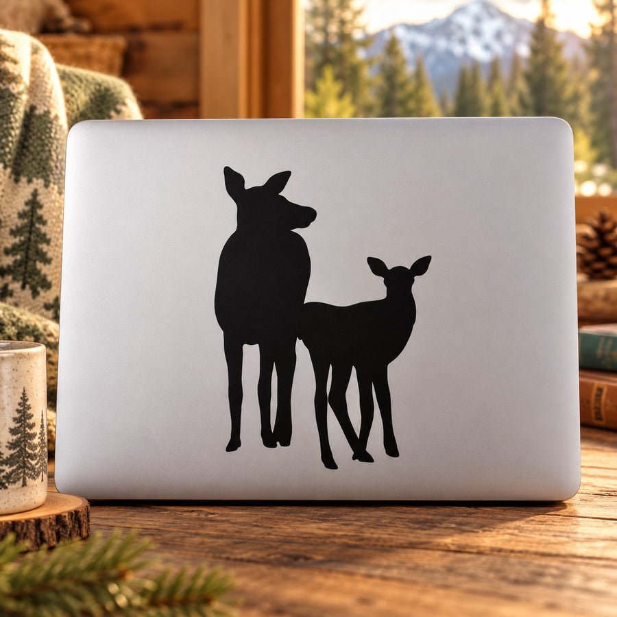 Cow and fawn family silhouette decal, black figures