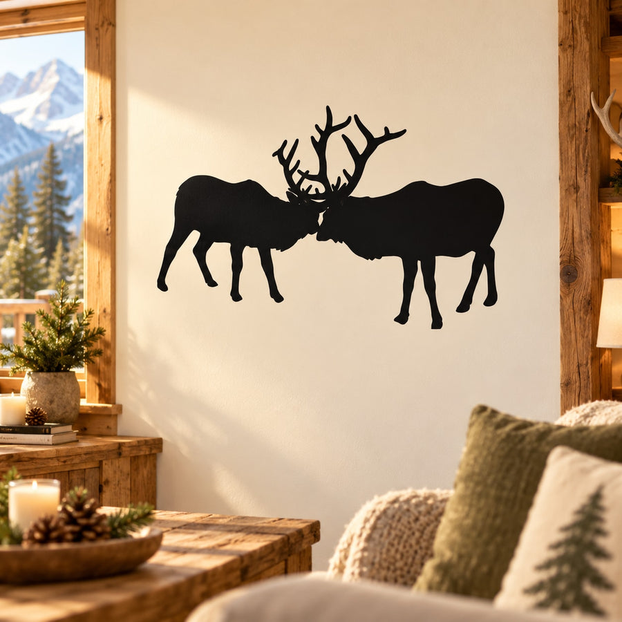 Interlocked horns elk silhouette wall decal, black