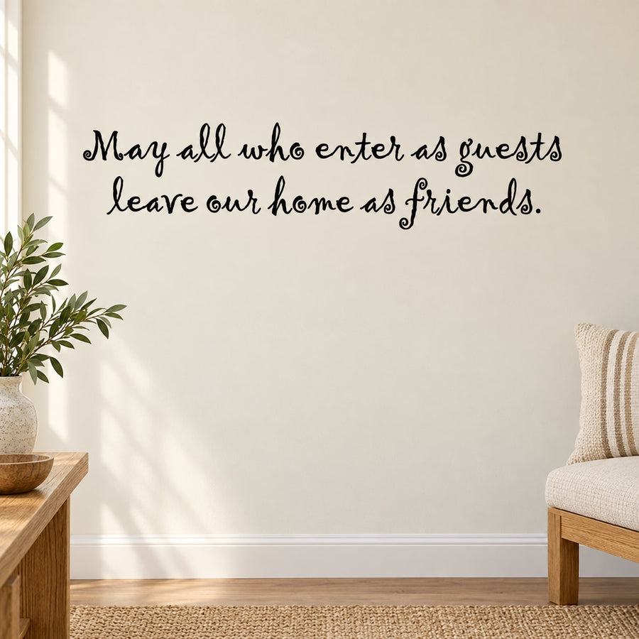 Inspirational wall decal with cursive quote text, dark lettering on light wall