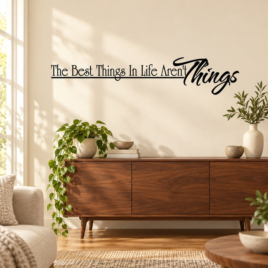 Wall decal with quote text and large script word "Things" in black