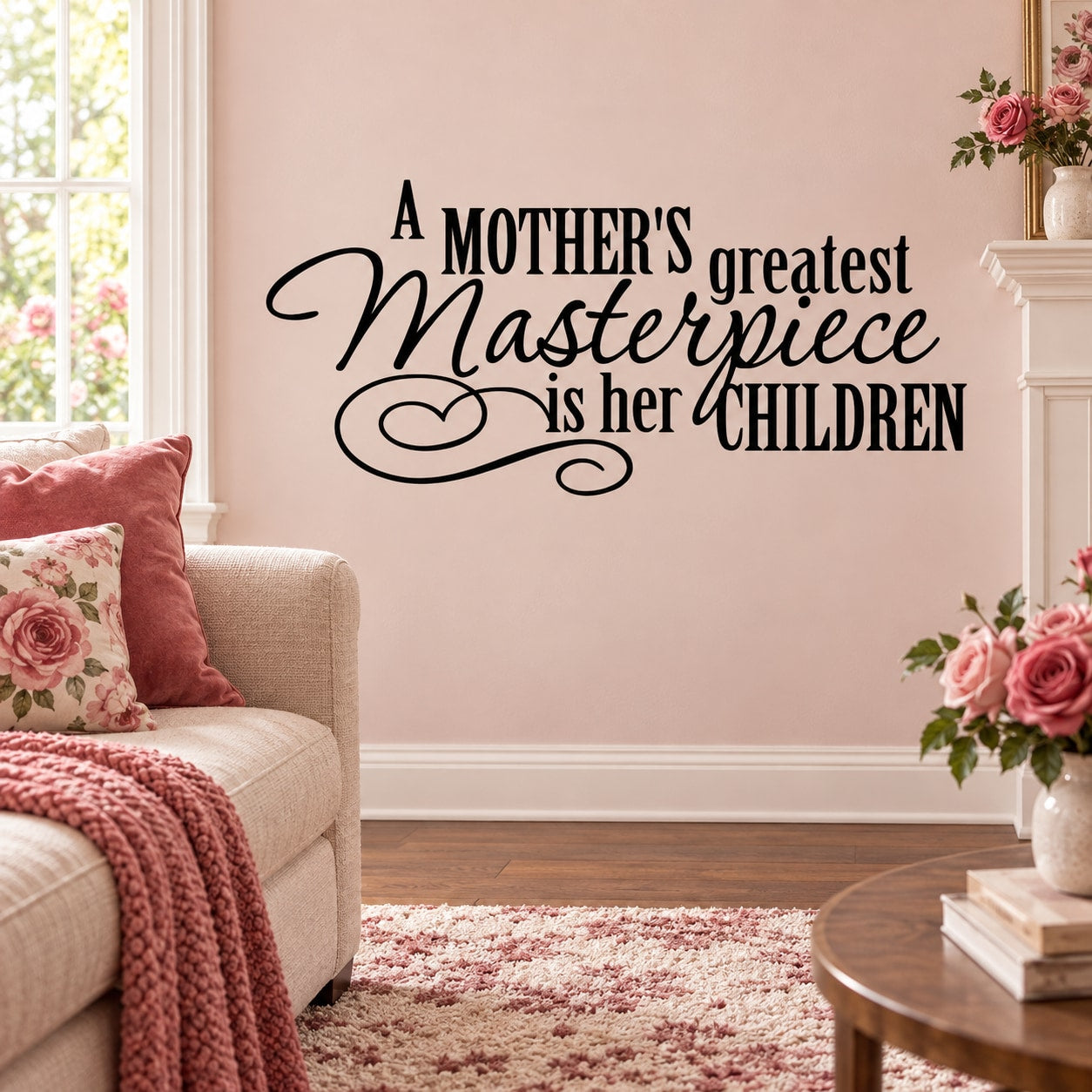 Black cursive quote wall decal: A mother's greatest masterpiece is her children