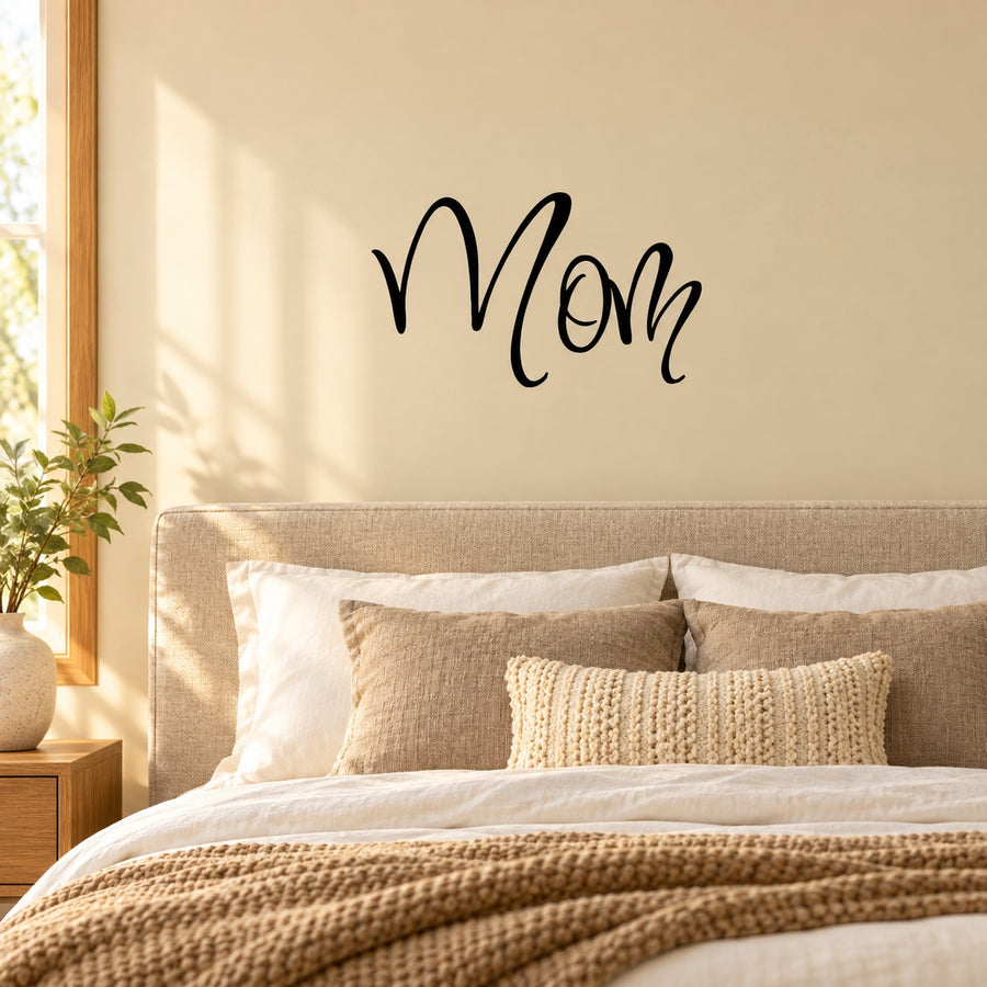 Mom wall decal in black cursive lettering