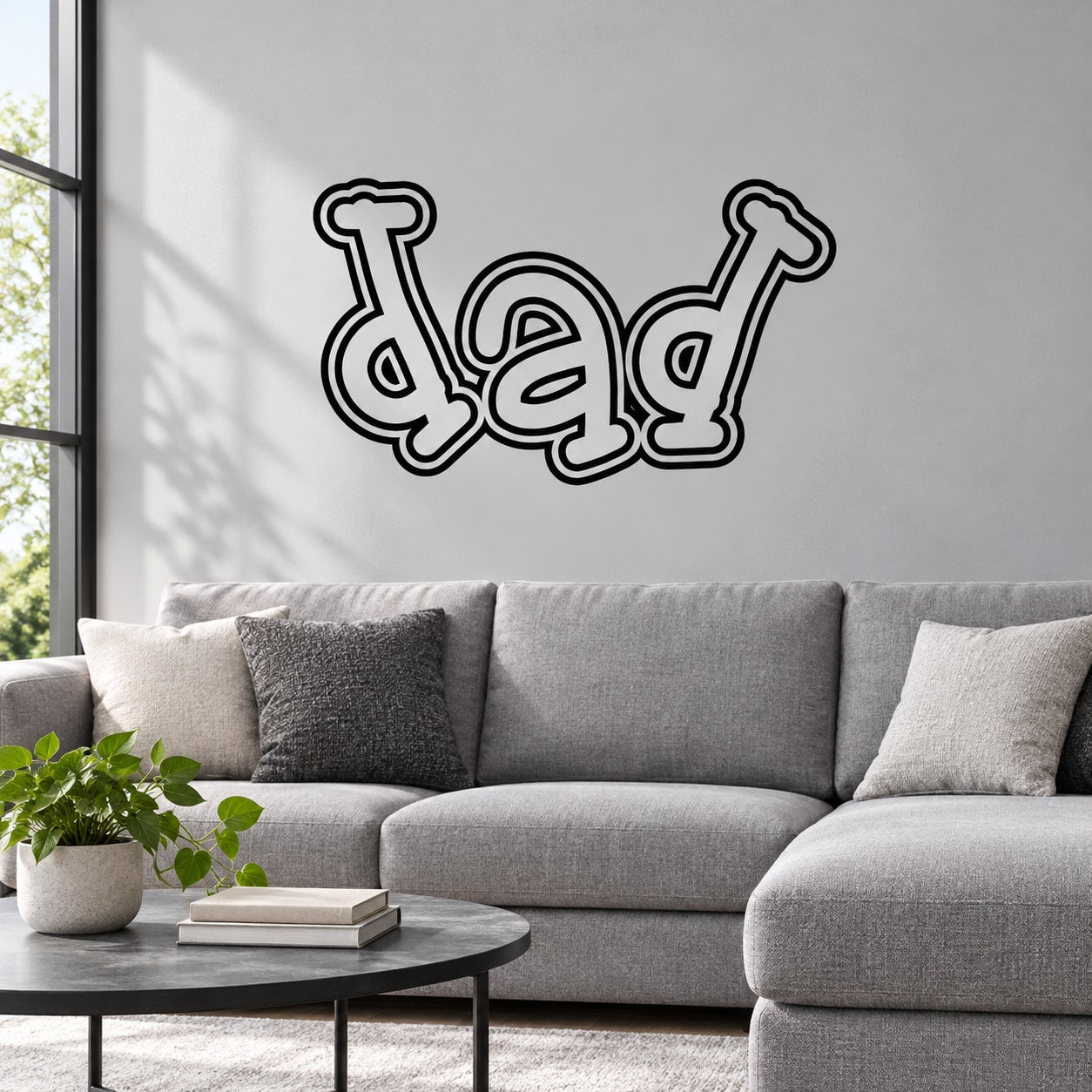 Dad word wall decal in black outlined cursive lettering