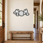 Mom wall text decal with bold outlined letters and ampersand-style swirl design