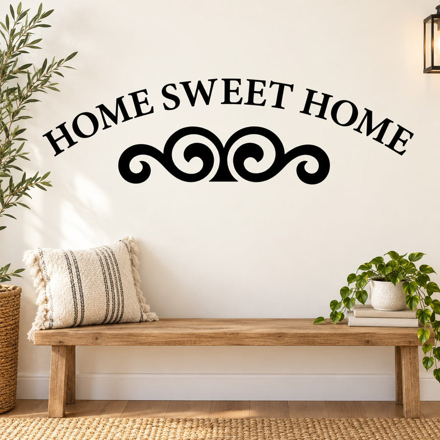 Home Sweet Home Wall Decal — illustrative vinyl decal application mockup. Surrounding objects are not included.