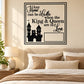 Black typography wall decal with castle silhouette, King & Queen, and love heart.