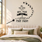 Inspirational wall decal with black quote, stars, and wand swirl border