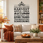 Autumn word collage wall decal with falling leaves and harvest typography, includes pumpkin pie