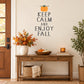 Fall pumpkin wall decal with text “Keep Calm and Enjoy Fall” and small orange pumpkins