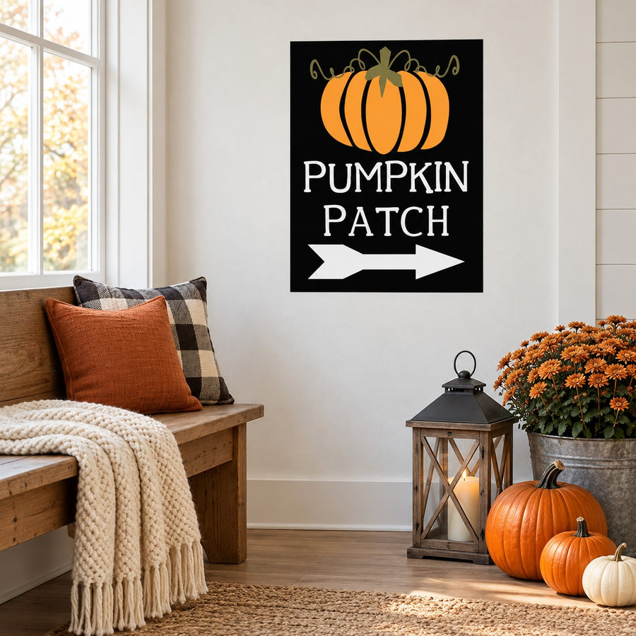 Black Pumpkin Patch sticker with orange pumpkin graphic and banner text