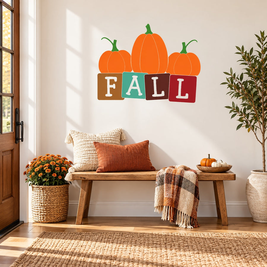 Fall Pumpkins Sticker — illustrative vinyl decal application mockup. Surrounding objects are not included.