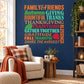 Thanksgiving word collage wall decal with autumn and gratitude phrases in orange and green