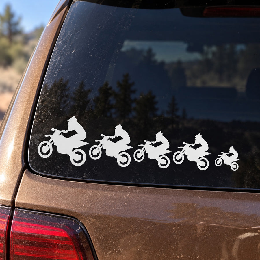 White dirt bike rider family decal sticker for car rear window
