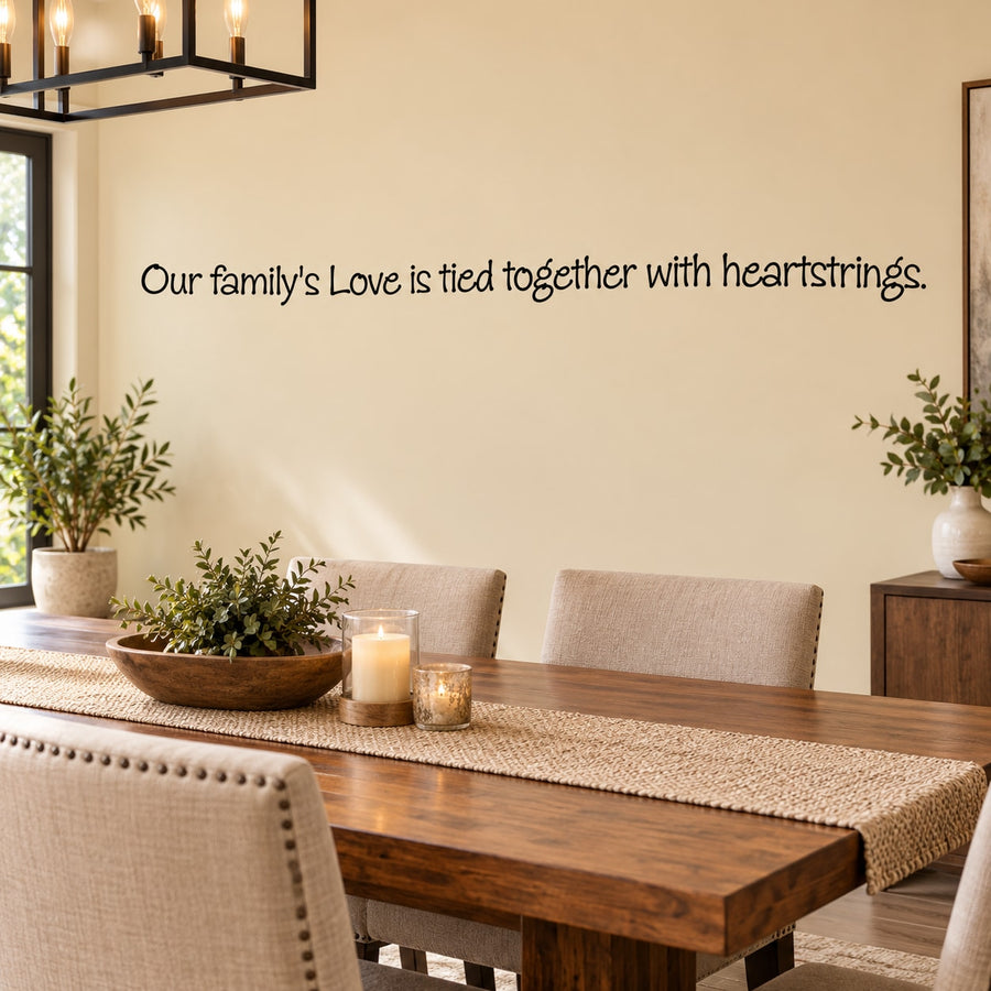 Our familys Love is tied together Wall Decal — illustrative vinyl decal application mockup. Surrounding objects are not included.