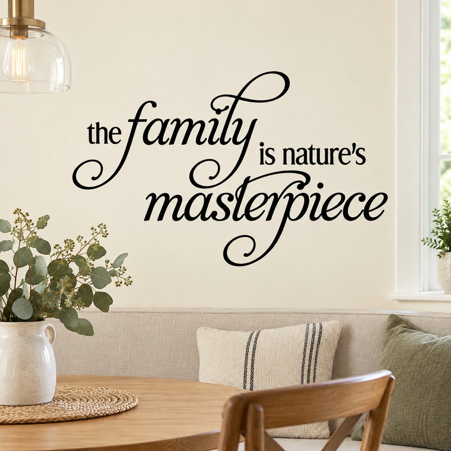 The family is natures masterpiece Wall Decal — illustrative vinyl decal application mockup. Surrounding objects are not included.