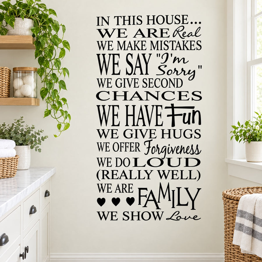 House Rules Wall Decal — illustrative vinyl decal application mockup. Surrounding objects are not included.