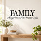 Family wall decal with big FAMILY and script: Always, Forever, No Matter What