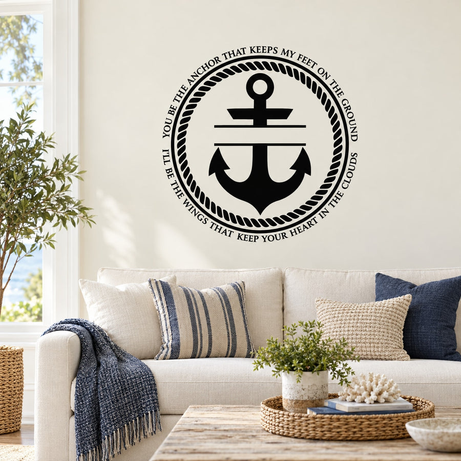 Anchor wall decal with circular quote and anchor icon, black on white
