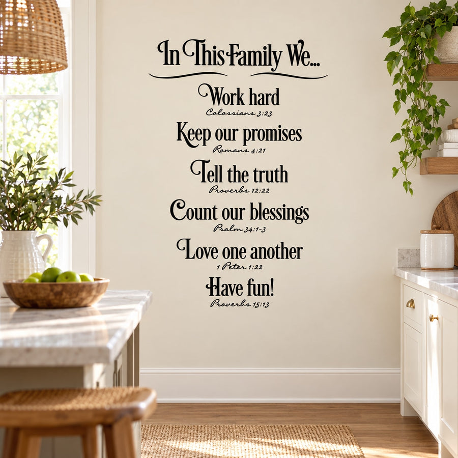 Inspirational wall decal with scripture quotes in black cursive typography