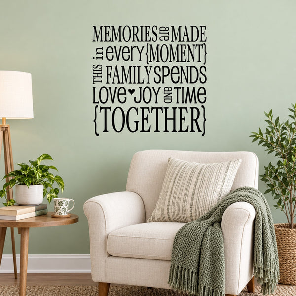 Wall decal typography quote reading "Memories are made" in dark lettering