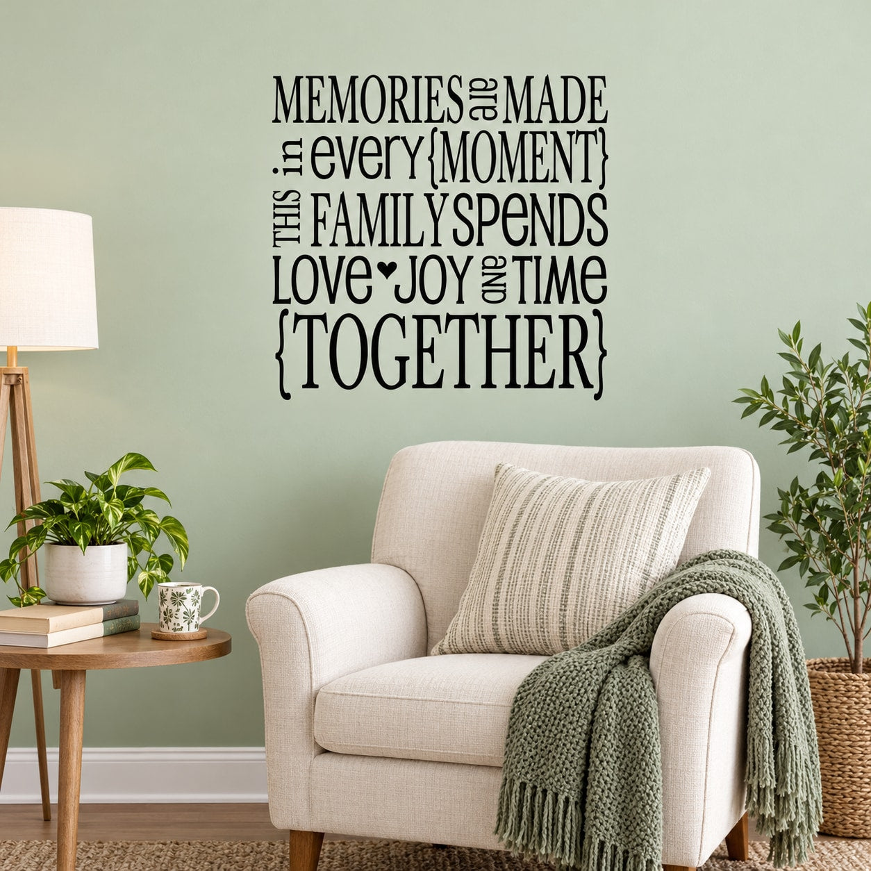 Wall decal typography quote reading "Memories are made" in dark lettering