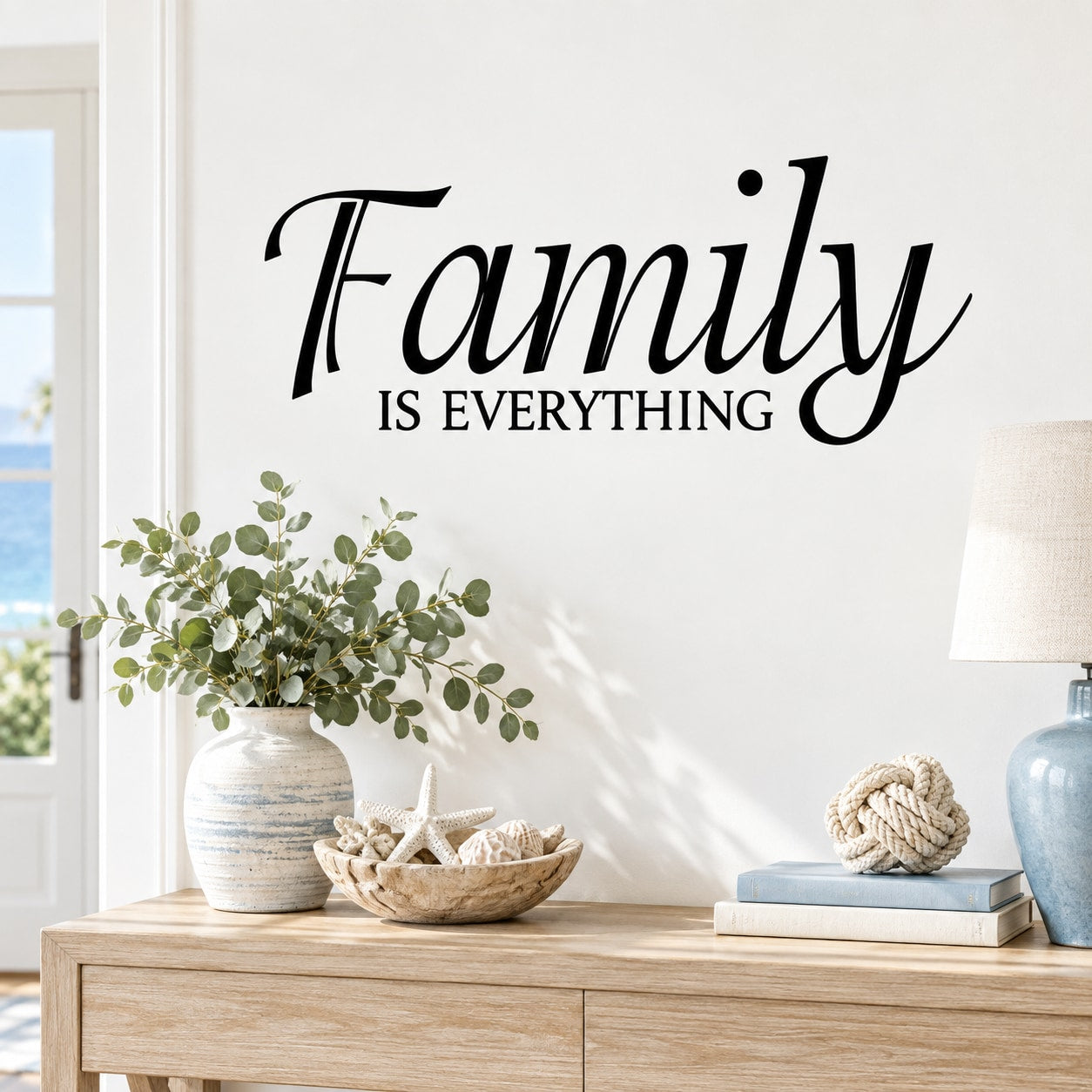 Family is Everything wall decal, black script and text lettering