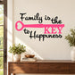 Printed die-cut wall decal with black script text and a pink key graphic