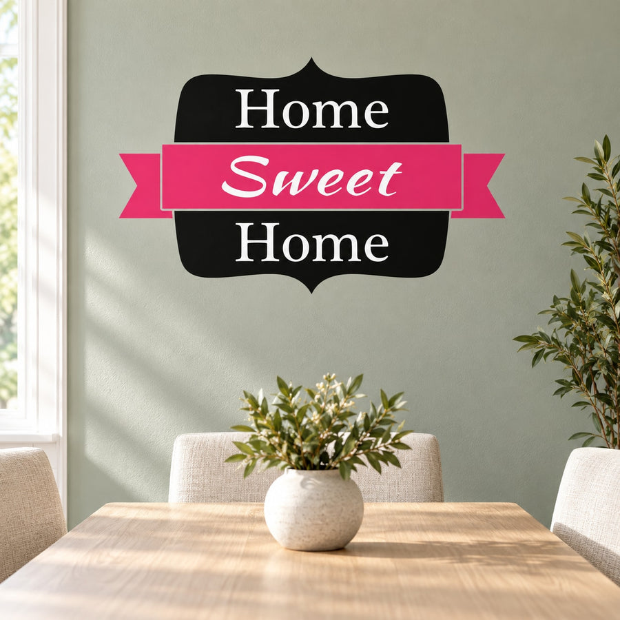 Home Sweet Home Printed Die Cut Wall Decal — illustrative vinyl decal application mockup. Surrounding objects are not included.