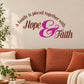 Inspirational die-cut wall decal with “Hope and Faith” quote and purple heart design