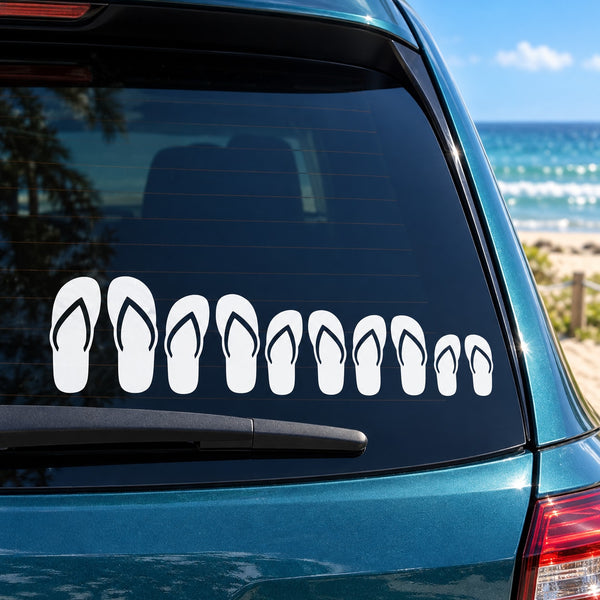 White flip-flop sandals decal sheet for car window, set of multiple silhouettes