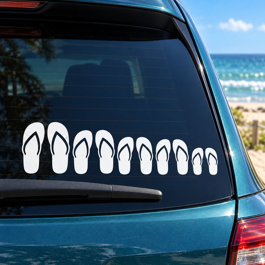 White flip-flop sandals decal sheet for car window, set of multiple silhouettes