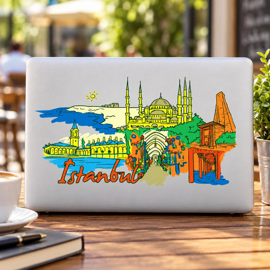 Istanbul city skyline sticker with colorful landmarks and 'Istanbul' text