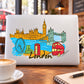 London skyline sticker with red double-decker bus, Ferris wheel, and Big Ben
