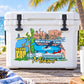 Miami sticker with colorful Metro Kingdom scene on white cooler lid