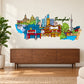 Shanghai city skyline sticker with colorful buildings, boats, and Chinese-style rooftops