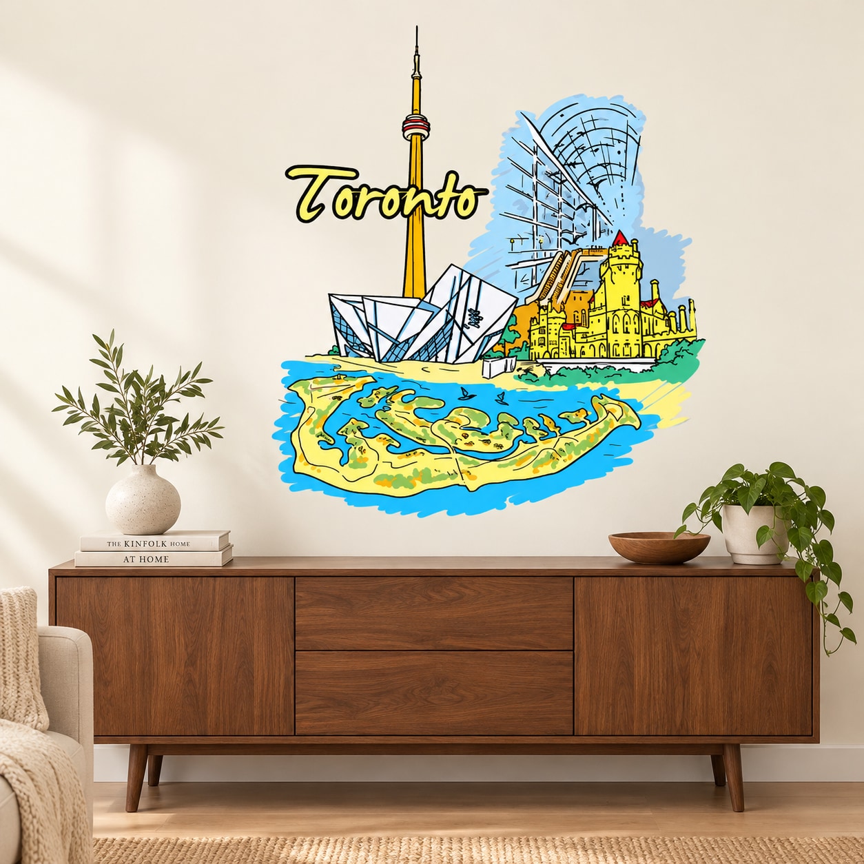 Toronto skyline souvenir sticker with CN Tower and waterfront illustration