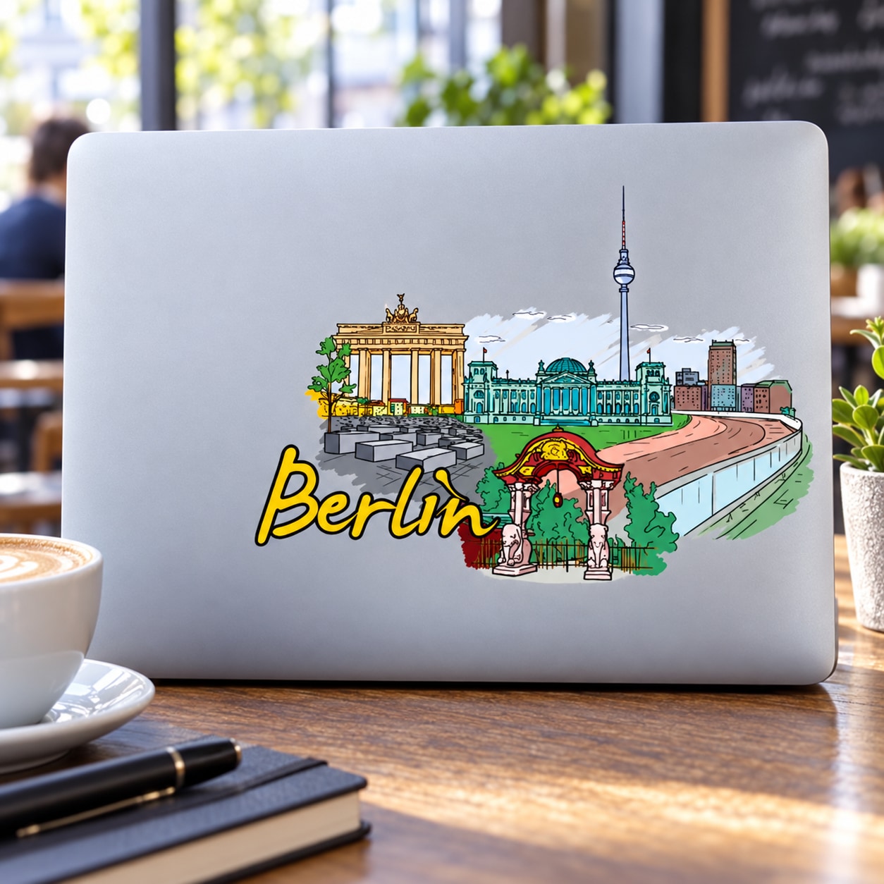 Berlin Sticker — illustrative vinyl decal application mockup. Surrounding objects are not included.