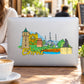 Edirne cityscape sticker with landmark buildings and blue text logo