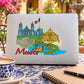 Mexico travel sticker with skyline, flag, golden dome, and colorful Mexico script