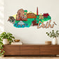 Delhi wall sticker with colorful illustrated city skyline and “Delhi” script text