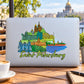 Colorful Saint Petersburg skyline sticker with domes and cursive title