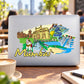 Mumbai sticker with colorful city landmarks and flowing blue road artwork