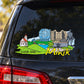 Minsk car window sticker with colorful skyline and yellow “Minsk” script