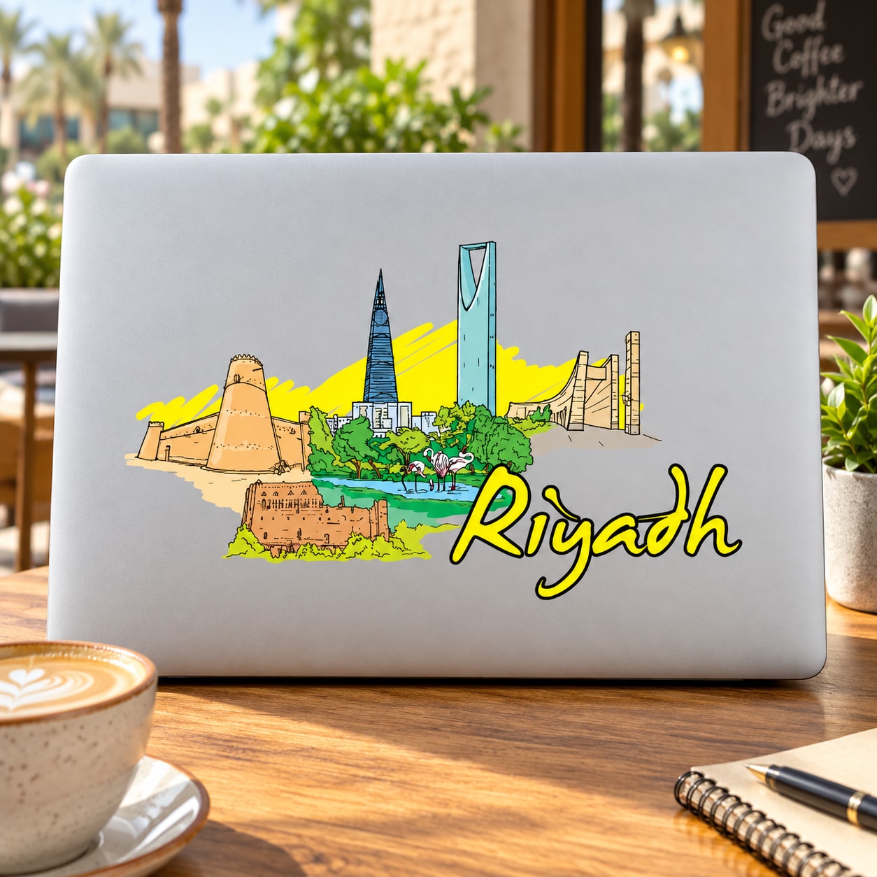 Riyadh city sticker with colorful skyline and yellow 'Riyadh' lettering