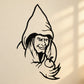 Evil witch with apple decal, black line art graphic