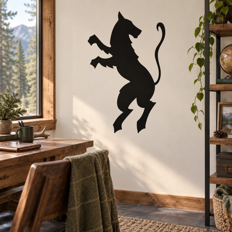 Medieval wolf silhouette wall decal with fantasy rider, black design