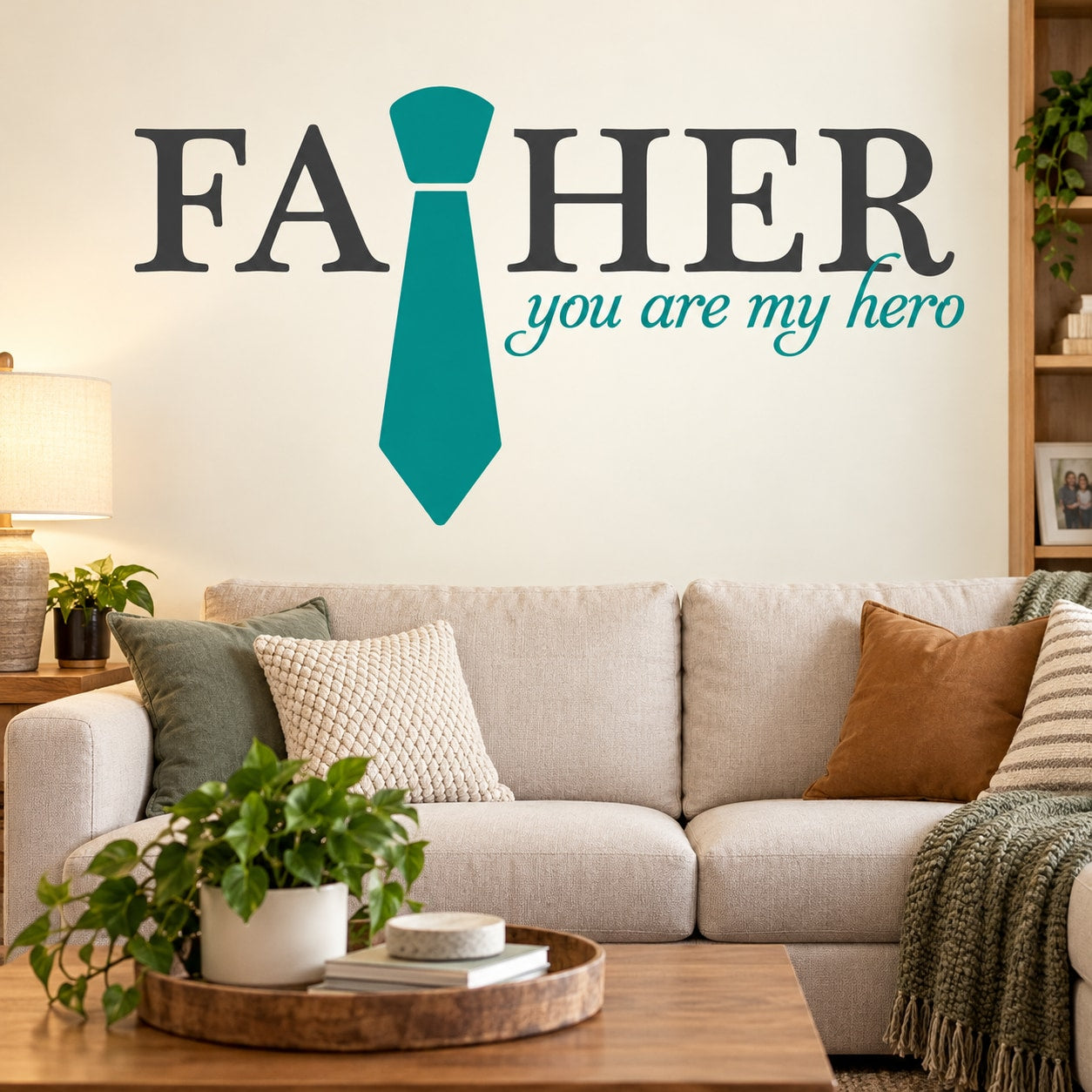 Teal tie 'FATHER you are my hero' wall decal