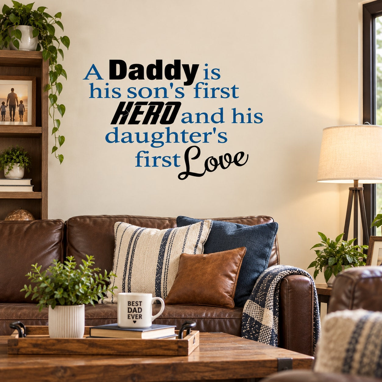 Wall decal with blue and white text: Daddy's first Hero and daughter's Love