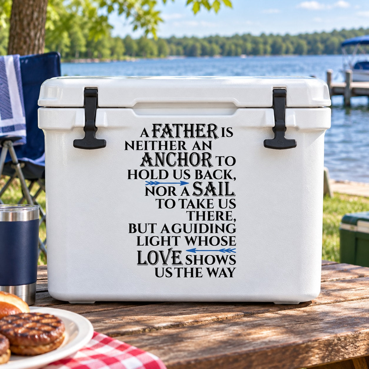 Printed die-cut father quote decal with bold black lettering on a white background