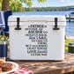 Printed die-cut father quote decal with bold black lettering on a white background